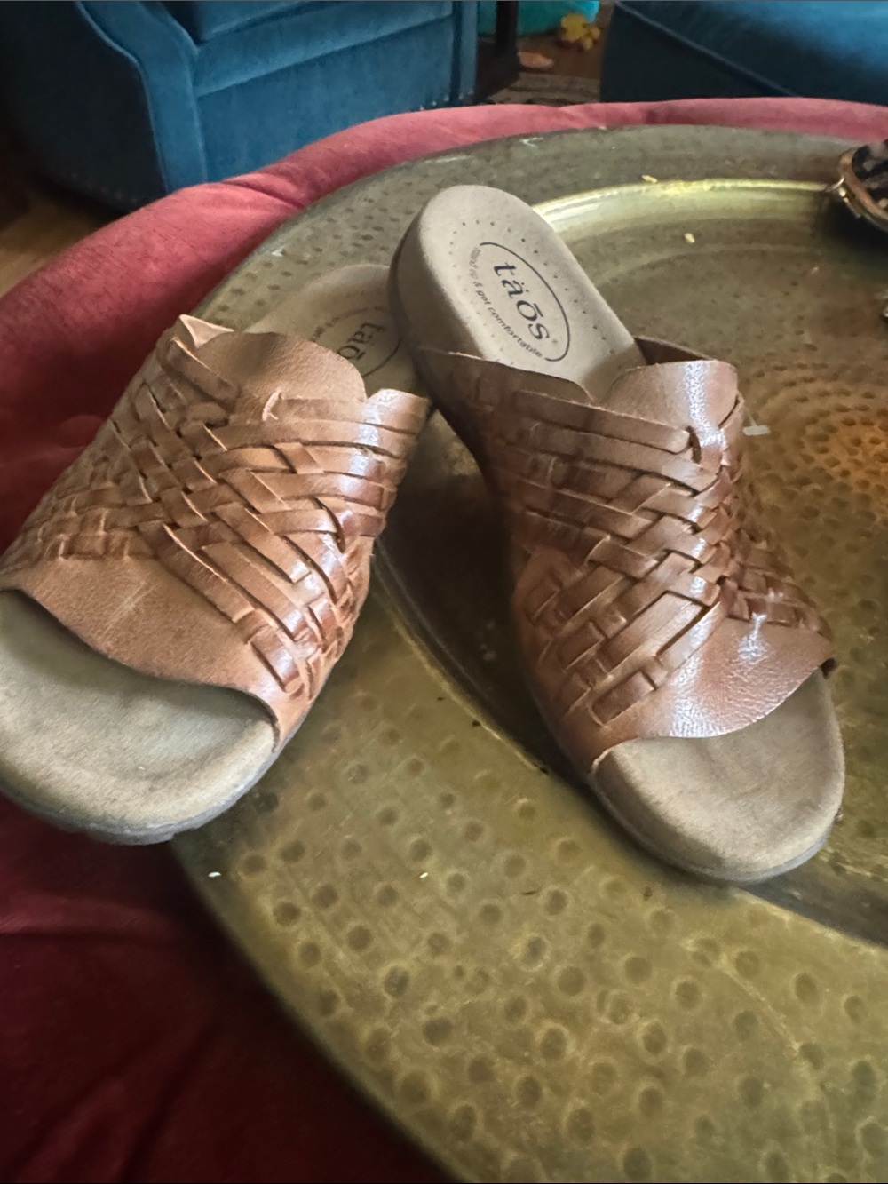 Taos Footwear Brown Braided Leather Slide Sandals
